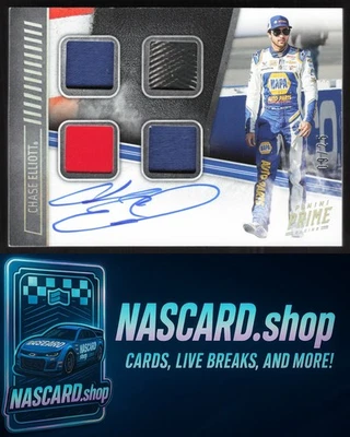 2018 Panini Prime #QMA-CE Chase Elliott Quad Materials Autographs #09/25 - Image 1 of 2
