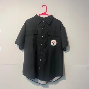 Nfl Mens Vented Shirt Size M Black Pittsburgh Steelers Button Up Logo - Picture 1 of 8