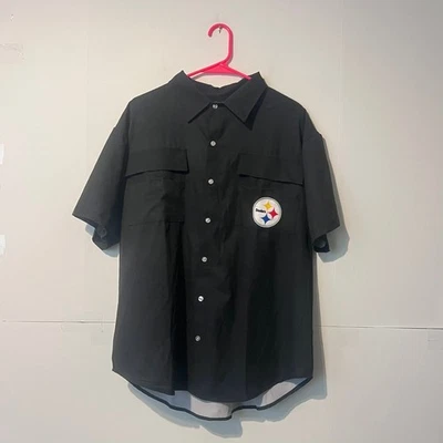 Nfl Mens Vented Shirt Size M Black Pittsburgh Steelers Button Up Logo - Image 1 of 4