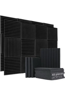 48 Pack Acoustic Foam Panel, 1" X 12" X 12" High-Density Sound Proofing Panels, - Picture 1 of 8