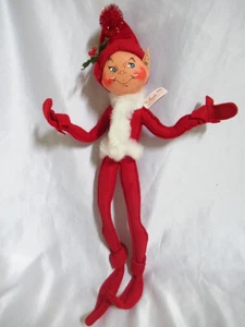 Vintage 2002 Annalee 14" rote Weihnachtselfe Figur beweglich Lametta Bommelmütze ausdrucksstark - Bild 1 von 3