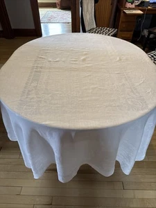 "Mantel de lino vintage dobladillo ancho pergamino perforado/floral 82"" x 66""" - Imagen 1 de 9