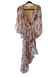 VTG 70s Floral Ruffled Whimsical Maxi Length Wrap Dress Fairy Core Bohemian M - Picture 1 of 19