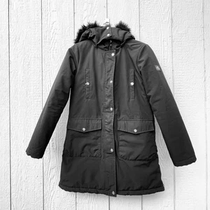 Lauren Ralph Lauren Coat Womens Small Black Faux Fur Hoodie Removable Logo Winte - Picture 1 of 16