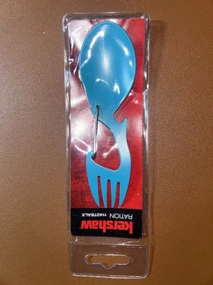 Kershaw Ration Eating Tool Teal Fork Spoon Bottle Opener with Carabiner - Image 1 of 2