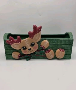 Vintage 1987 Keramik Kimpel Form Weihnachten Rentier handbemalt Übertopf Kartenhalter - Bild 1 von 22