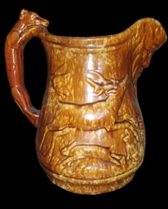 Poignée Bennington Pitcher Hound vintage avec motif animal forestier glaçure Rockingham 9" - Photo 1/6