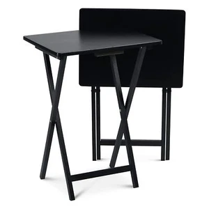 PJ Wood 2-Pack TV Tray Folding Dinner Table w/Collapsible Storage Rack Black - Picture 1 of 9