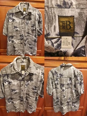 Vintage Bruno B 100% Silk Aloha Palm Tree Floral Camp Hawaiian Shirt Medium - Image 1 of 4