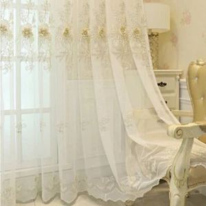 Luxury Romantic 3D Floral Embroidery Gauze Curtain Beads Drape Bedroom Curtain - Picture 1 of 7