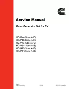 Cummins HGJAA-HGJAF Generator Service Manual | 2018 | ONAN RV | CD OR USB - Picture 1 of 12