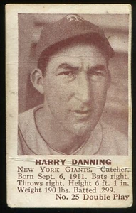 1941 Double Play (R330) Hand-Cut Single #25 Harry Danning New York Giants - Picture 1 of 2