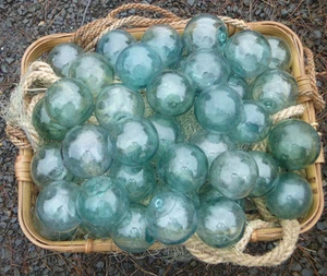 Japanese GLASS Fishing FLOATS 3-3.5" LOT-9 Round Buoy BALLS Authentic Vtg USA BZ - Picture 1 of 12