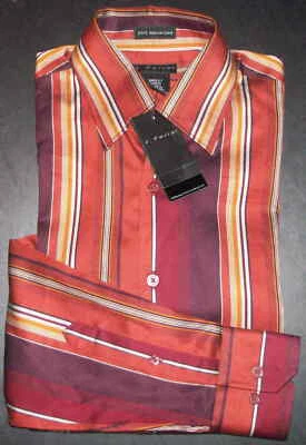 Camisa J. Ferrar Botón Delantero Naranja Bronce Marrón Rayas NUEVA CON ETIQUETAS S 14-14.5 s3705 Foto 1 de 4