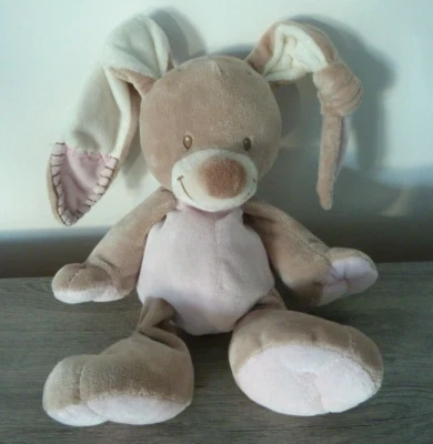 61. Doudou peluche NATTOU LAPIN rose beige marron blanc ETAT NEUF* - Photo 1/4