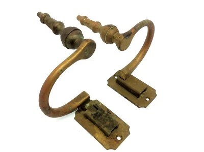 Pair of Antique Old Bronze Metal Curtain Ties Hangers Hardware Parts Gold Color - Image 1 of 4