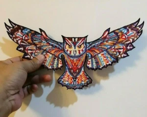 Owl art Sugar Skull Bird flying dark scary Badge Embroidered Iron-On Sew patch - Picture 1 of 4
