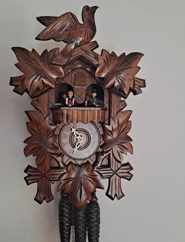 Black Forest Hand Carved Swiss Musical Movement 1 Day Cuckoo Clock German Made Cover
