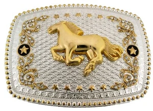 Horse Belt Buckle Gold Silver Metal Rodeo Cowgirl Western Men Really Rodeo Girl - Picture 1 of 8