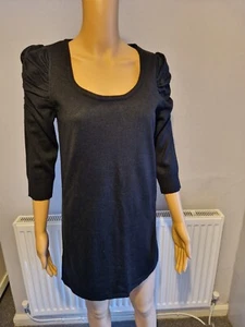 Schwarzer Pullover Strick Top Longline Tunika Puffärmel 3 Viertel UK 10 - Bild 1 von 3
