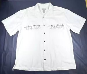 1960s Mod Button Down Shirt XXL Embroidered Tropical Cocktails Happy Hour - Picture 1 of 8