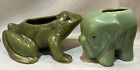 Set 2 McCoy Pottery Planters Celadon Green Elephant and Matte Green Frog AS IS