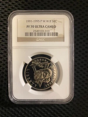 1991-95 P World War II Commemorative Half Dollar NGC MS70 - Image 1 of 2