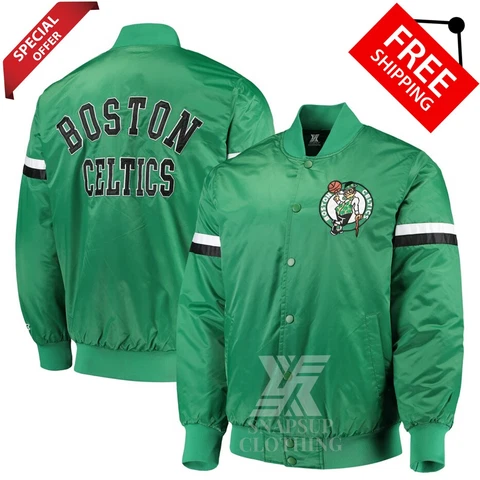 NBA Boston Celtics Green Satin Full-Snap Bomber Style Letterman Varsity Jacket Cover