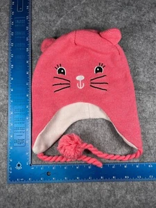 Kitty Cat Beanie Toque Youth Girls One Size Pink Knit Acrylic Metallic Ears Pom - Picture 1 of 8