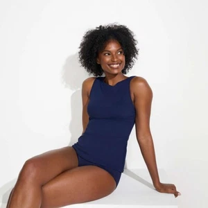 Neu Lands' End Größe 10 hochgeschlossen UPF 50 Schutz bescheiden Schwimmen Top blau $ 84. - Bild 1 von 4