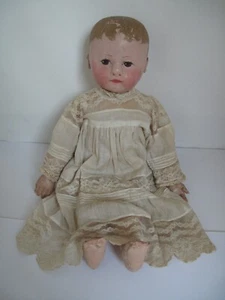 Antique Martha Chase 23" Stockinette Baby Doll with Lace Dress c.1910 - Picture 1 of 23
