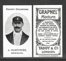 NOSTALGIA REPRINT TADDY & CO J.HUMPHRIES DERBYSHIRE COUNTY CRICKETERS
