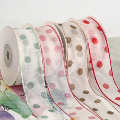 Polka Dot Chiffon Ribbon Sheer Flora Bow Tie Ribbon Packing Webbing -2.5cm*9M - Image 1 of 3