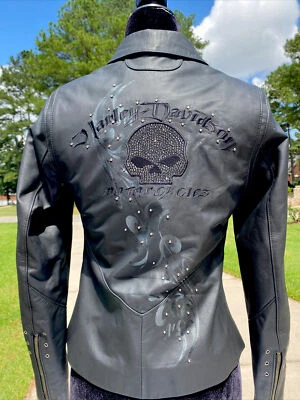 Harley Davidson Women WICKED Willie G Skull Rhinestone Leather Jacket XS BLING - Image 1 of 4