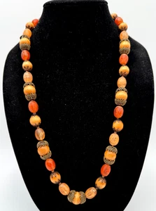 Vtg ALICE CAVINESS Champagne Orange Antiqued Bronze Beaded Necklace - Picture 1 of 9