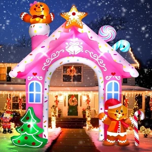 Arco inflable de Navidad de 12 pies decoraciones al aire libre, jengibre rosa de Navidad... - Imagen 1 de 7
