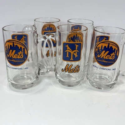 Lot Of 5 Vintage New York Mets Glass Mug “WORLD CHAMPIONS  1969”-MLB -No Chips - Image 1 of 4