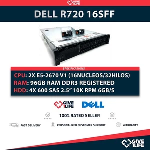 Servidor Rack DELL PowerEdge R720 16SFF 2xE5-2670 + 96GB + H710 + 4x 600GB SAS - Bild 1 von 10
