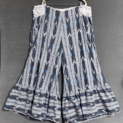 Soft Surrounding Pants 2X Gray Blue Ikat Ruffle Boho Gypsy Beach Casual Wide Leg - Image 1 of 4
