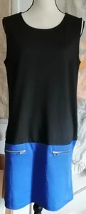 Fever Dress Womens M Black Blue Color Block Gold Zipper Accent - Picture 1 of 3