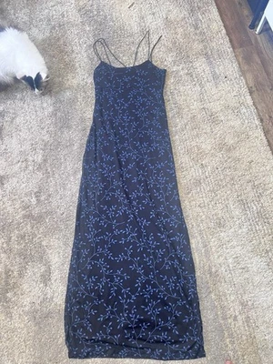 Navy Blue and Blue Flowers Byer Too Maxi Dress with Spaghetti Straps. Small - Image 1 of 3