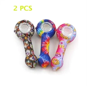 2 piezas de tubo de silicona impreso cómodo de mano con cuenco de vidrio duradero - Imagen 1 de 12