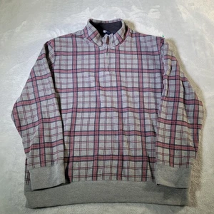 Lands' End Sweatshirt Mens XL Gray Plaid Mock Neck Snap Pullover Cotton Blend - Picture 1 of 14