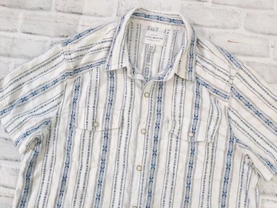 Lucky Brand Shirt Mens Med Blue Striped Aztec Pearl Snap Short Sleeve Western - Image 1 of 4
