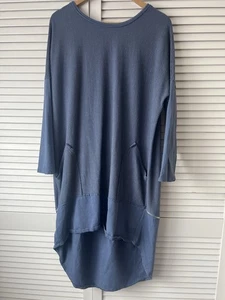 Made In Italy Blue Smock Dress Zip Tunic Lagenlook Boho One Size XL Plus - Picture 1 of 5