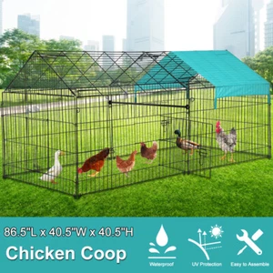 Large Chicken Coop Metal Walk-in Poultry Cage w/ WaterProof Cover for Outdoor - Picture 1 of 7