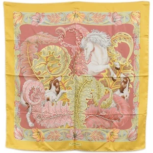 Salvatore Ferragamo 100% Silk Scarf Yellow Pink Animal Botanical - Picture 1 of 15
