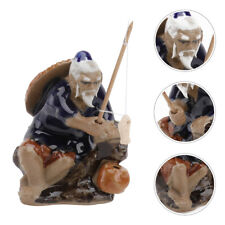 Miniature Ceramic Fisherman Figurine for Garden Decor