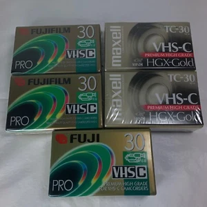 VHS-C TC-30 Three Fuji Pro Tapes & Two Maxell HGX-Gold Premium High Grade - Bild 1 von 6
