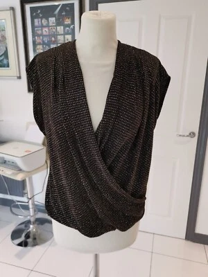 New Look Ladies Black & Gold Sparkly Top, Size 8, sleeveless, V neck, lined - Image 1 of 4